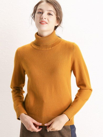 Women's Turtleneck Sweater with Basic Knit - Yellow