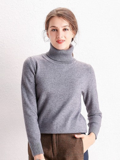 Women's Turtleneck Sweater with Basic Knit - Yellow