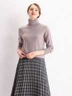 Women's Turtleneck Sweater with Basic Knit - Yellow