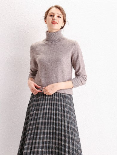 Women's Turtleneck Sweater with Basic Knit - Yellow