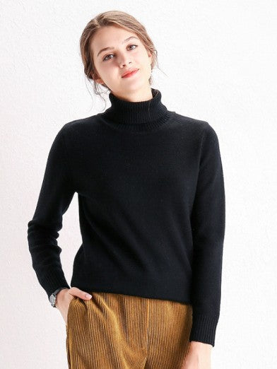 Women's Turtleneck Sweater with Basic Knit - Yellow