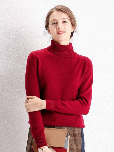 Women's Turtleneck Sweater with Basic Knit - Yellow