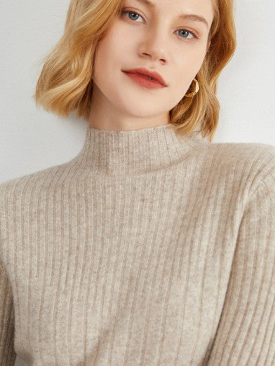Women's Black Turtleneck Sweater Soft Viscose for Elegant Comfort - Beige
