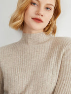 Women's Black Turtleneck Sweater Soft Viscose for Elegant Comfort - Beige