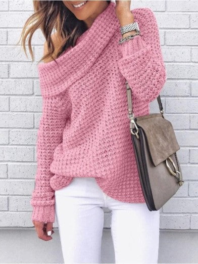 Women's Oversized Sweater Chic Off-Shoulder Knit Autumn Wool - Black
