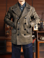 Men's Leather Jacket - Khkai-Green