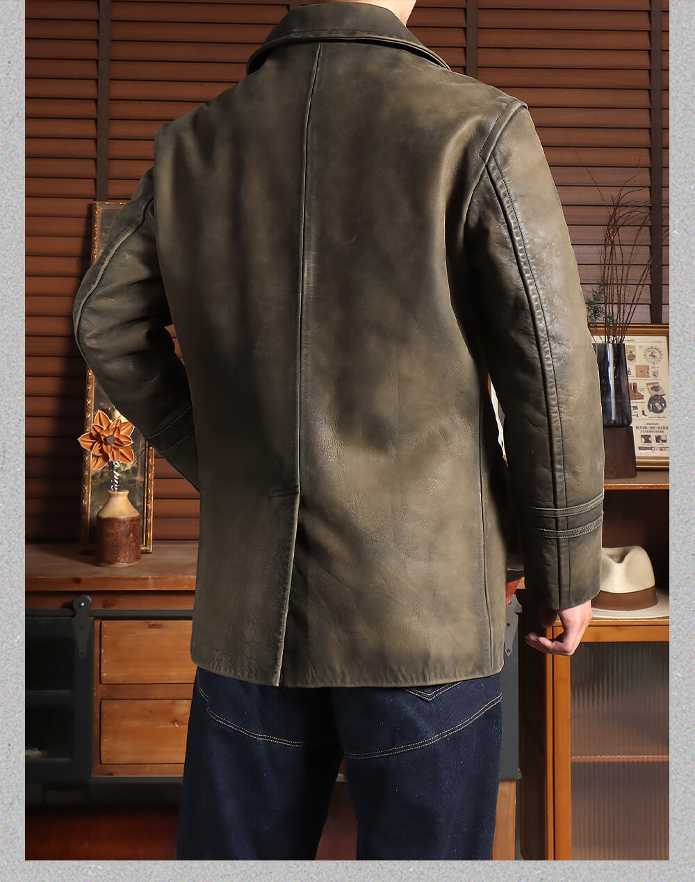 Men's Leather Jacket - Khkai-Green
