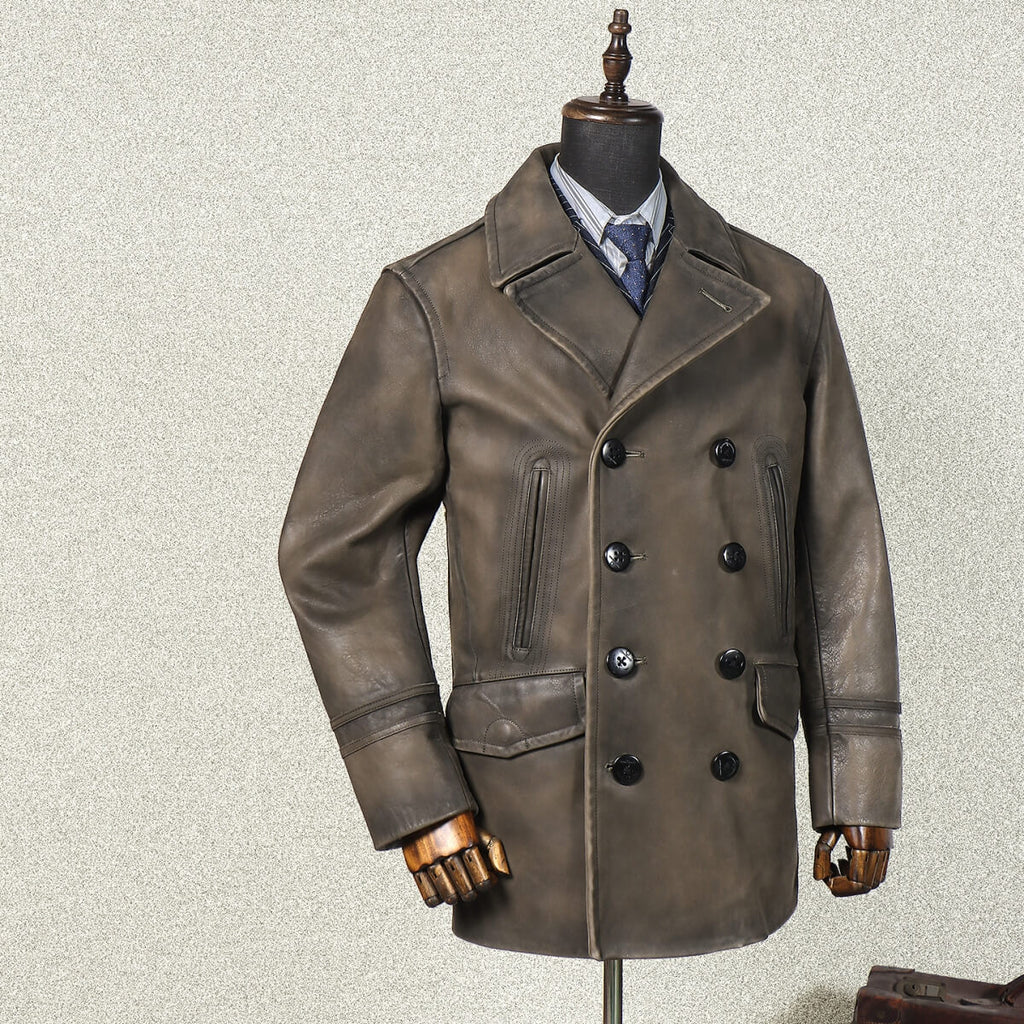 Men's Leather Jacket - Khkai-Green