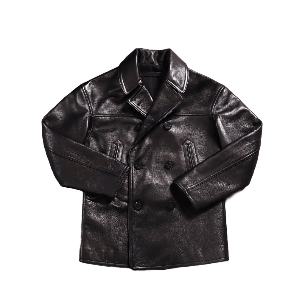 Men's 740N Leather Pea Coat, Grain Cowhide - Black