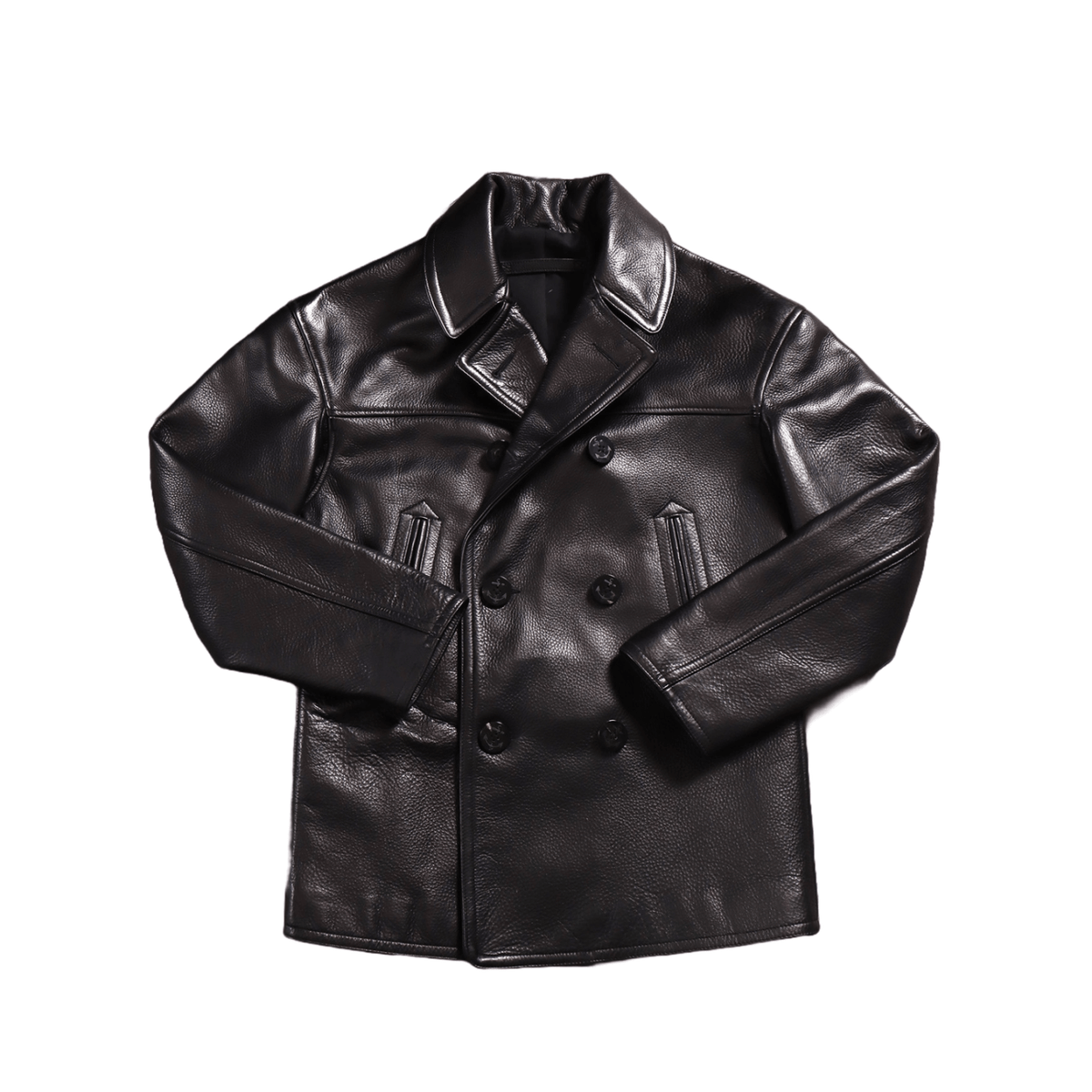 Men's 740N Leather Pea Coat, Grain Cowhide - Black