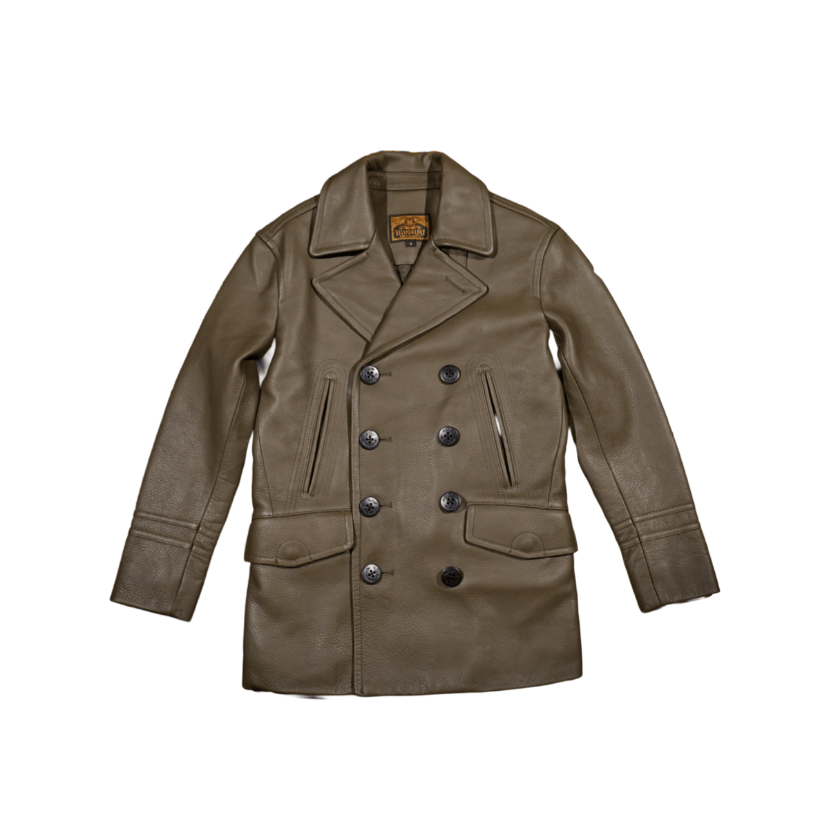 Men's Mid Length 740N Leather Pea Coat - Khkai-Green