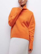 Women's Black Turtleneck Sweater Elegant Warm Comfortable - Black