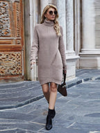 Women's Oversized Turtleneck Sweater – Casual Elegance - Caramel