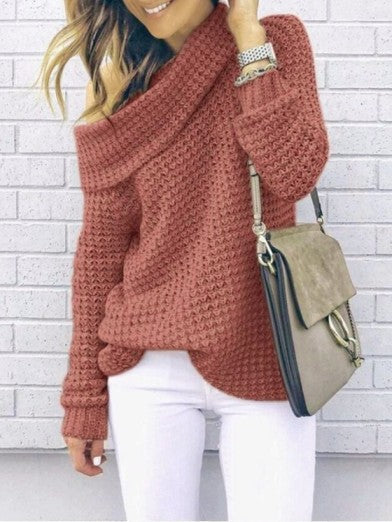 Women's Oversized Sweater Chic Off-Shoulder Knit Autumn Wool - Black