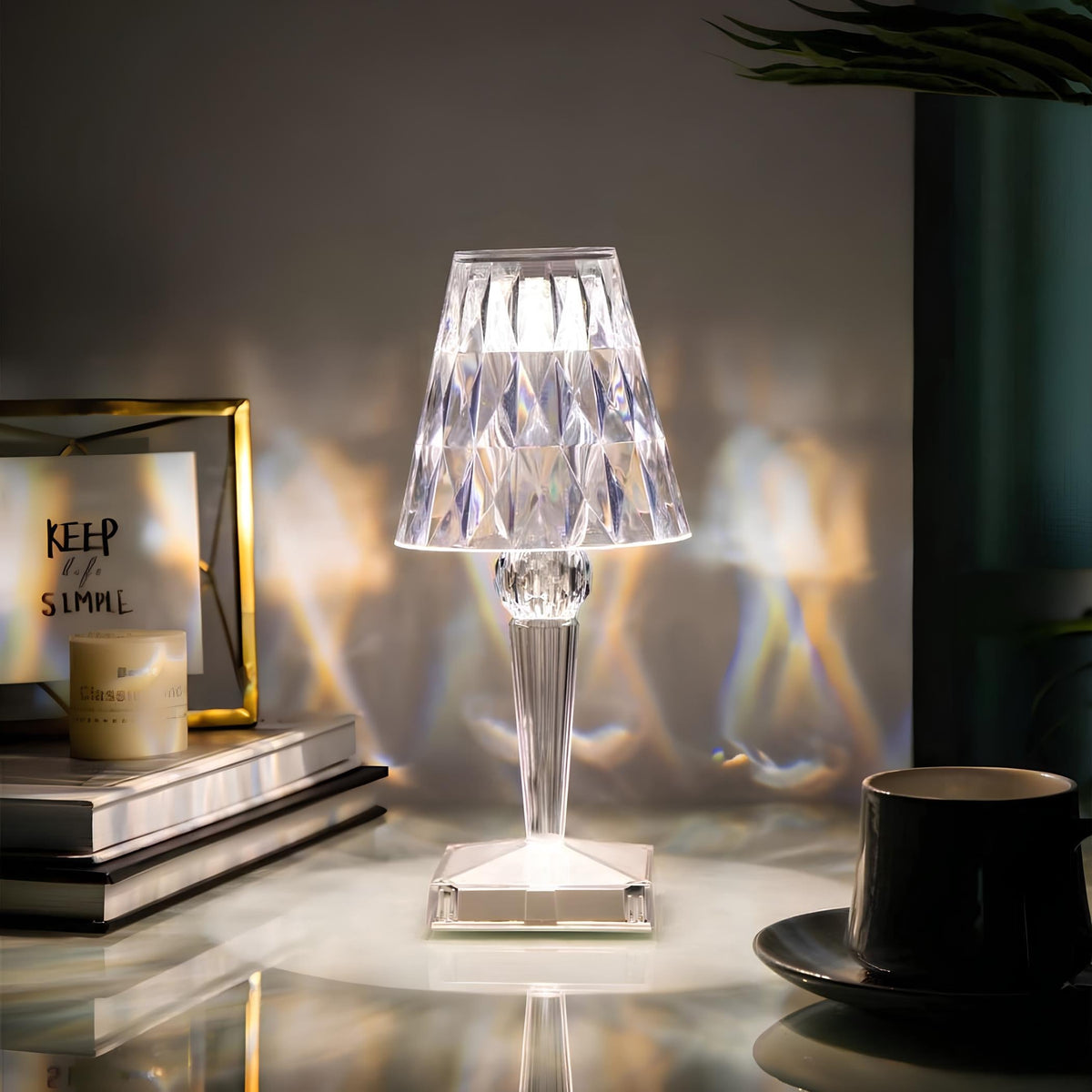 Elegant Crystal Accent Lamp - Dimmable Rechargeable Lighting
