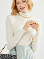 Women's Black Turtleneck Sweater Soft Viscose for Elegant Comfort - White