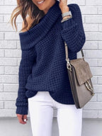 Women's Oversized Sweater Chic Off-Shoulder Knit Autumn Wool - Black