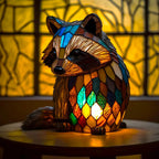 Stained Glass Animal Table Lamp - Decorative Ambient Light - Raccoon / 17 cm | 6.7 in