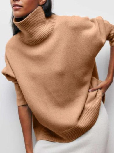 Women's Black Turtleneck Sweater Elegant Warm Comfortable - Khaki Beige