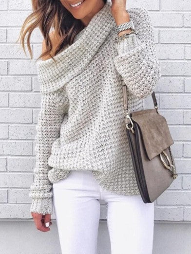 Women's Oversized Sweater Chic Off-Shoulder Knit Autumn Wool - Black