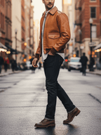 Men's Leather Jacket - Tan Horsehide