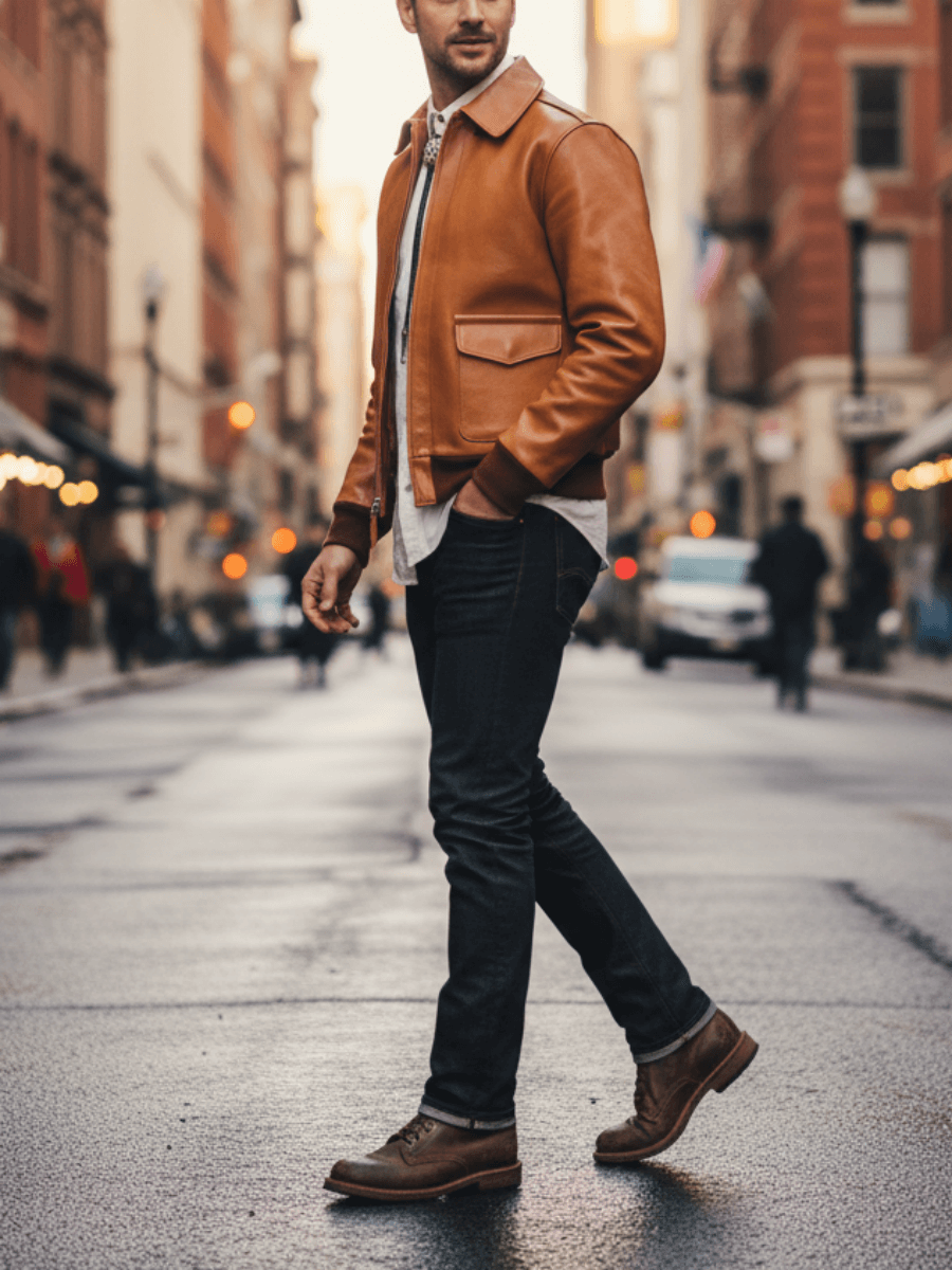 Men's Leather Jacket - Tan Horsehide