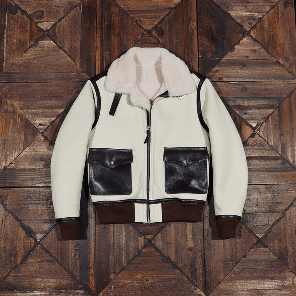 Men's Leather Jacket - Beige