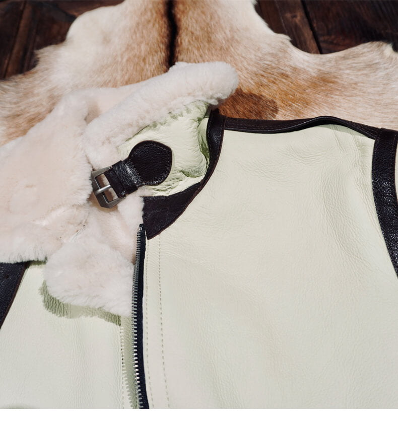 Men's Leather Jacket - Beige