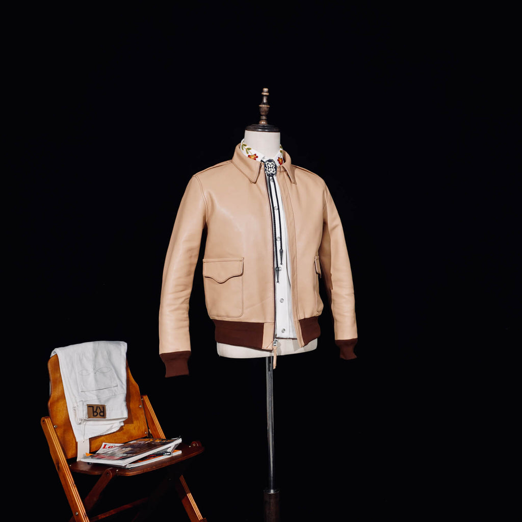 Men's Leather Jacket - Tan Horsehide
