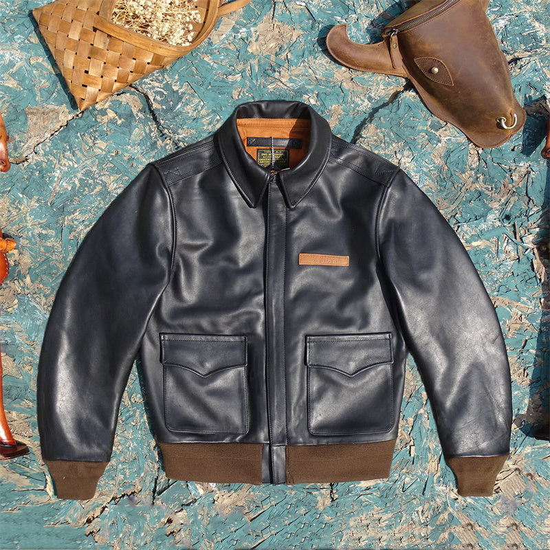 Men's Leather Jacket - Black-With Armband