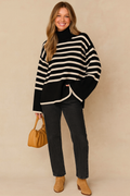 Women's Adrianna Striped turtleneck sweater - Black