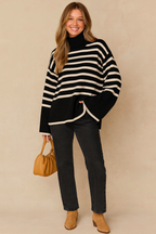 Women's Adrianna Striped turtleneck sweater - Black