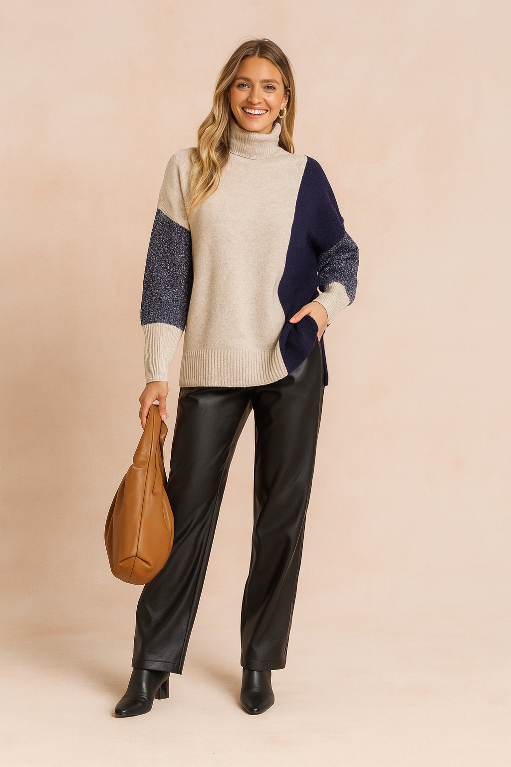 Women's Amari Patchwork Sweater in a Fashionable Style - Blue