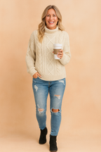 Women's Aria Classic turtleneck design with texture - White