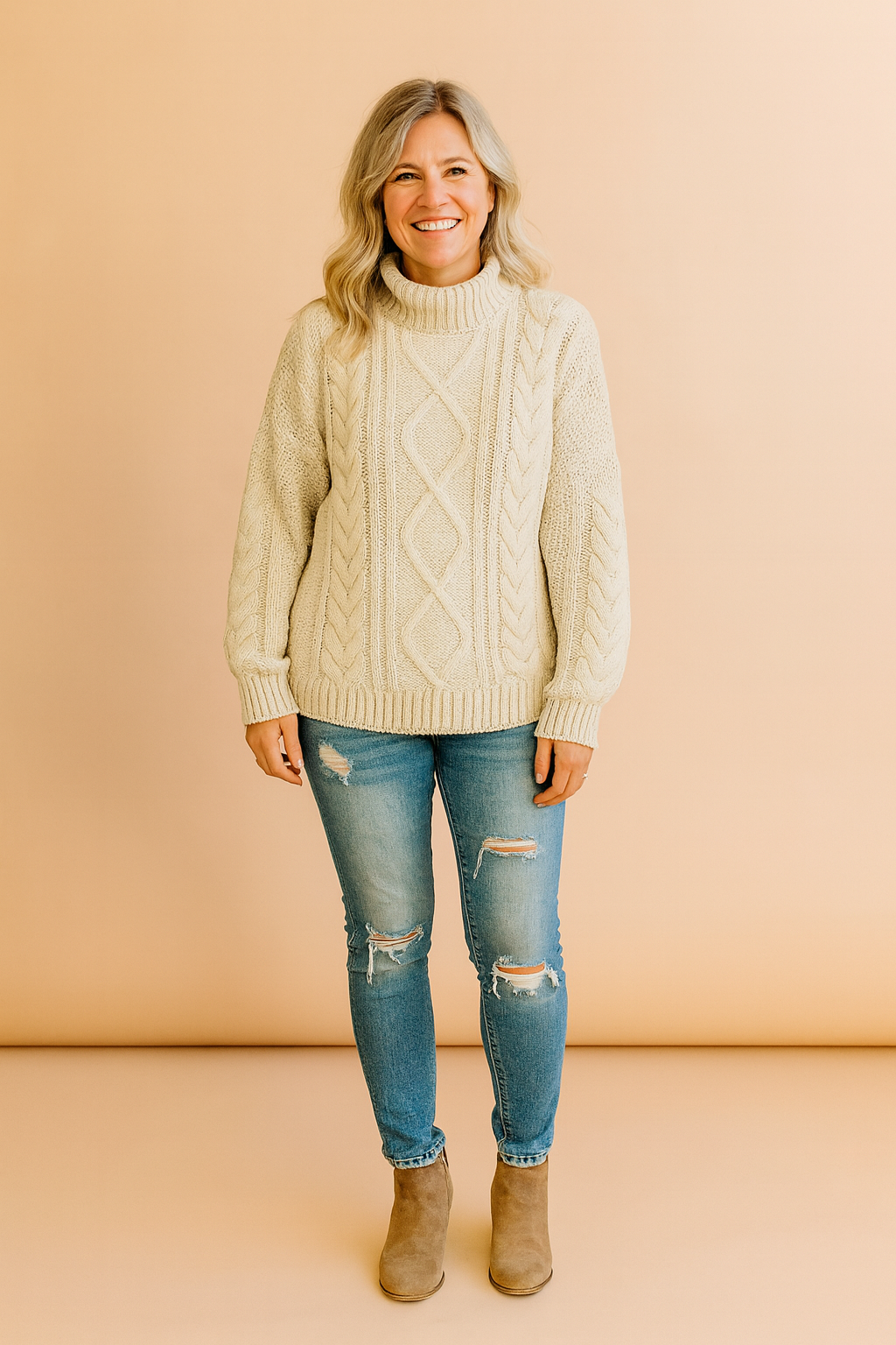 Women's Aria Classic turtleneck design with texture - White