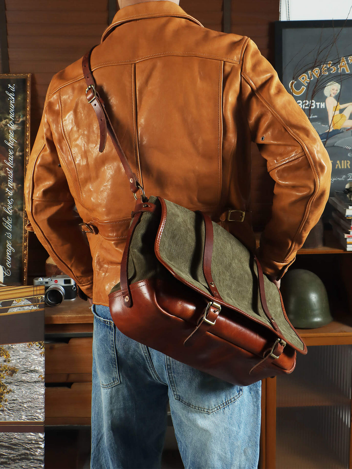 Men's Leather Jacket - Yellowish-Brown