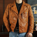 Men's Leather Jacket - Yellowish-Brown