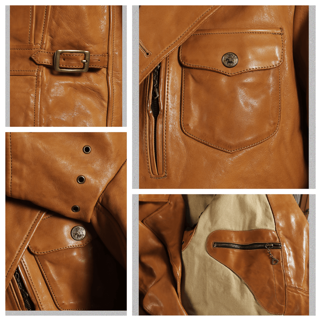 Men's Leather Jacket - Yellowish-Brown