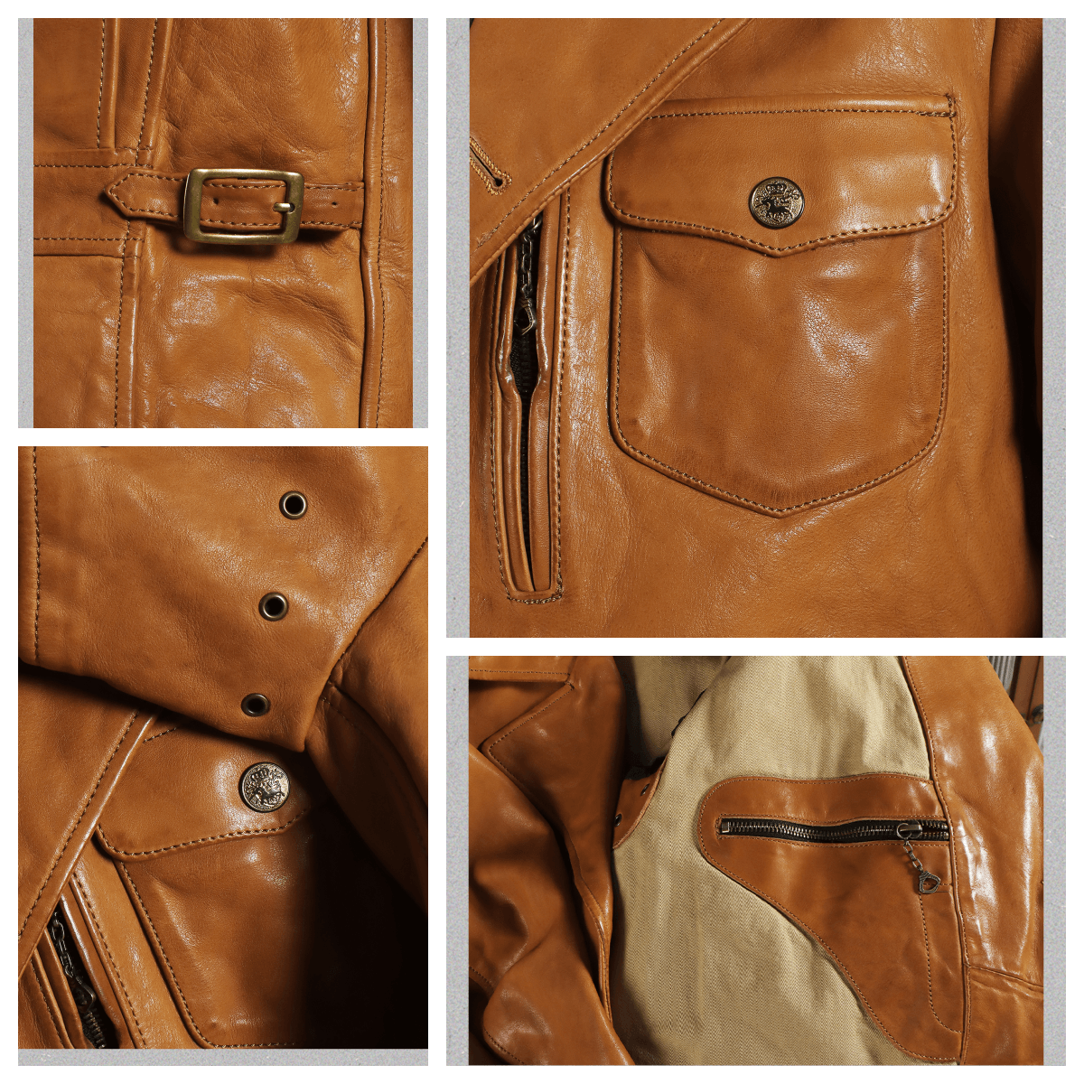 Men's Leather Jacket - Yellowish-Brown