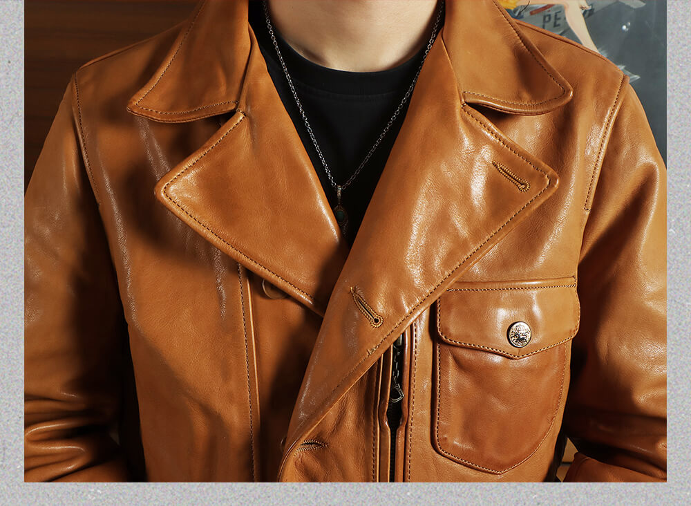 Men's Leather Jacket - Yellowish-Brown
