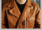 Men's Leather Jacket - Yellowish-Brown