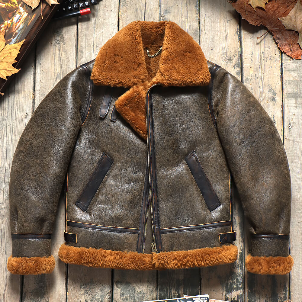 Men's Leather Jacket - Gray-green