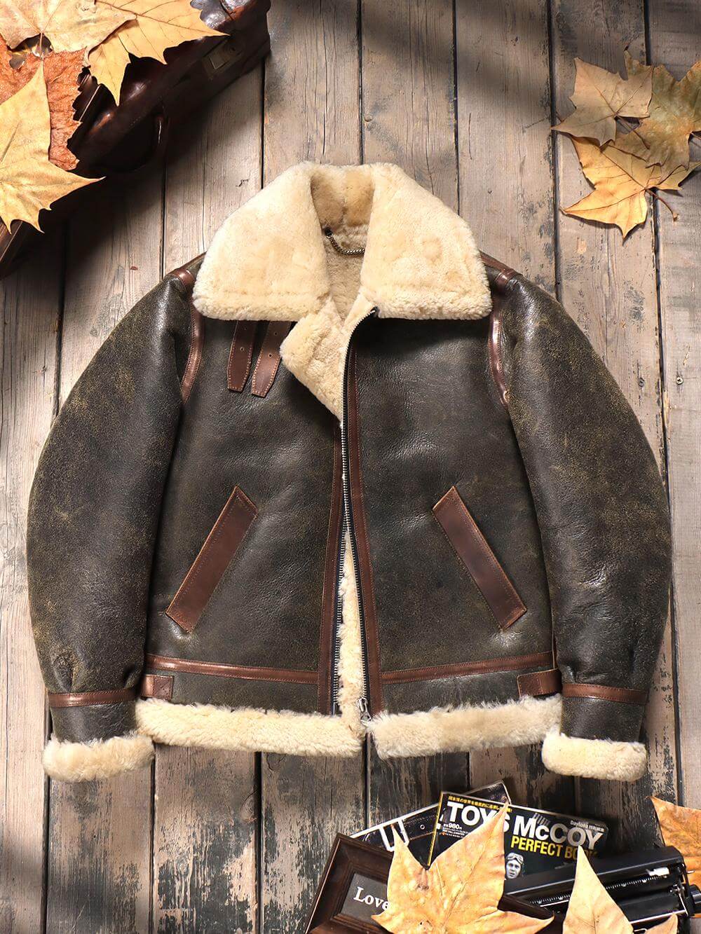 Men's Leather Jacket - Olive
