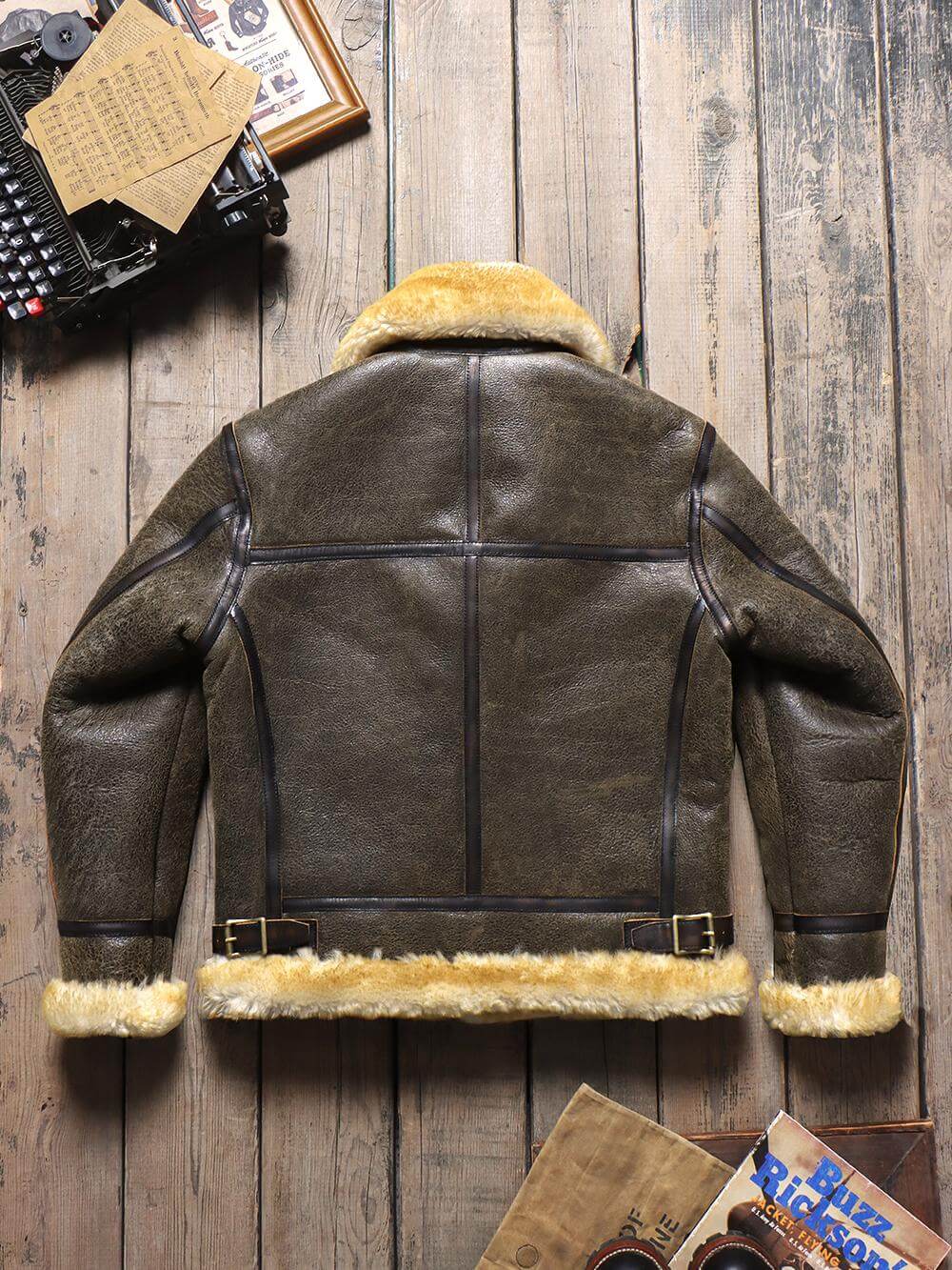 Men's Leather Jacket - Brown-green