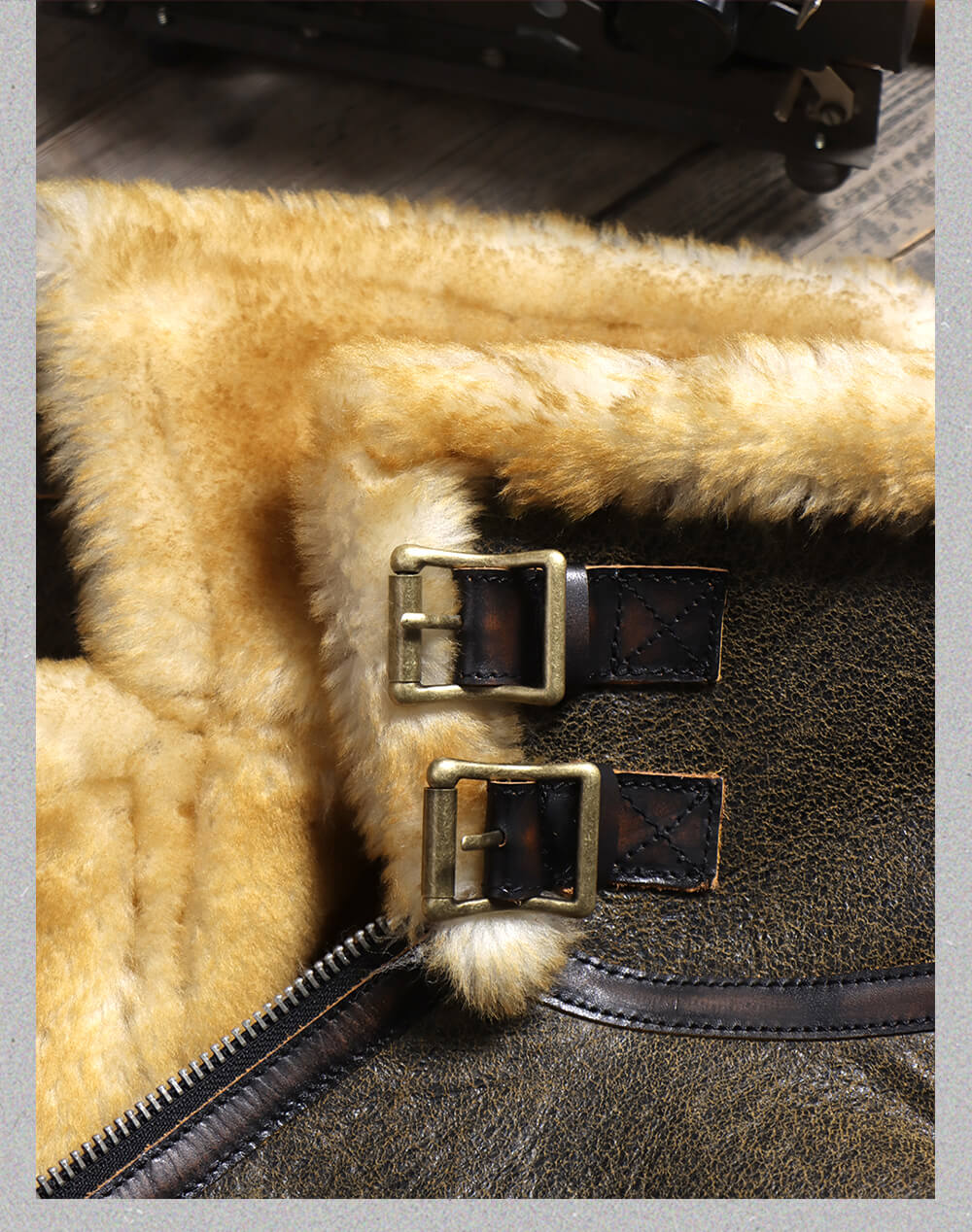 Men's Leather Jacket - Brown-green