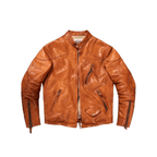 Men's Biker Leather Jacket, Yellow Brown - Yellowish-Brown