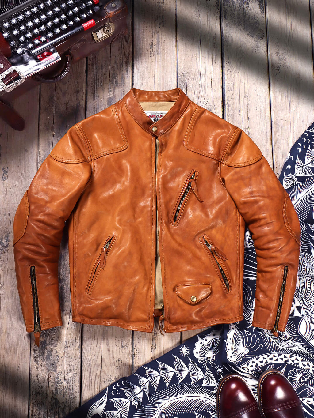 Men's Leather Jacket - Yellowish-Brown