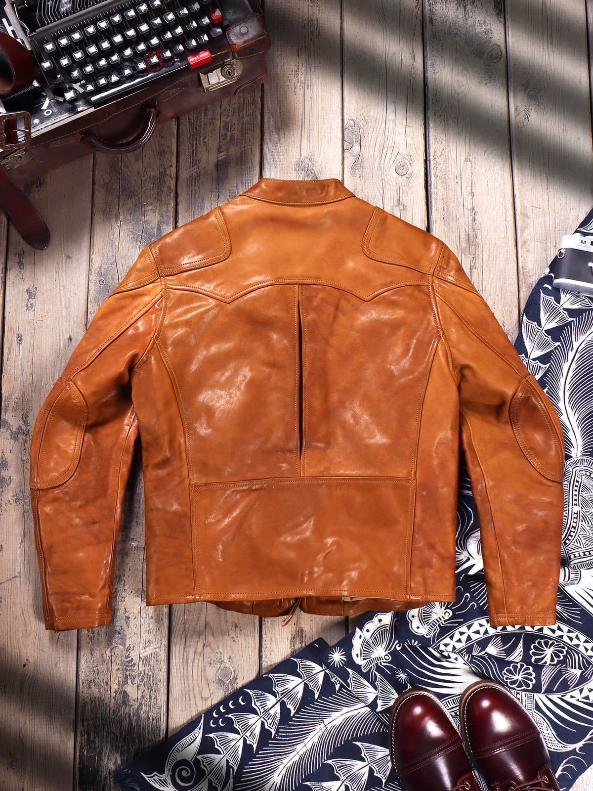 Men's Leather Jacket - Yellowish-Brown