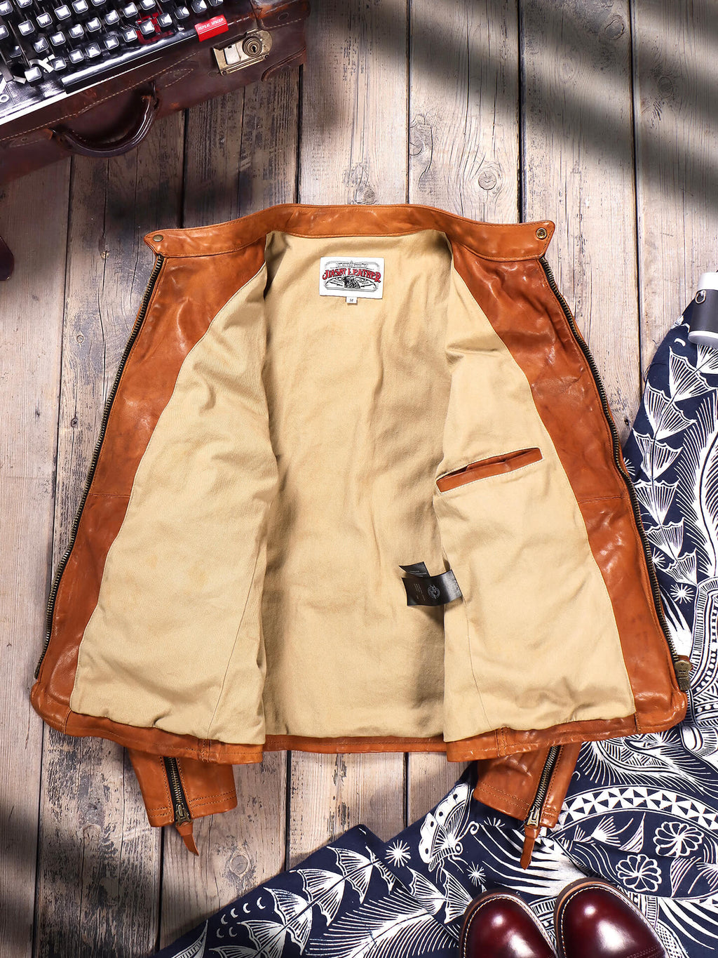 Men's Leather Jacket - Yellowish-Brown