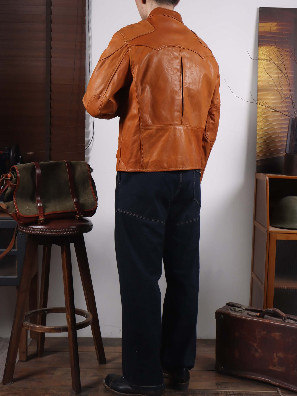 Men's Leather Jacket - Yellowish-Brown